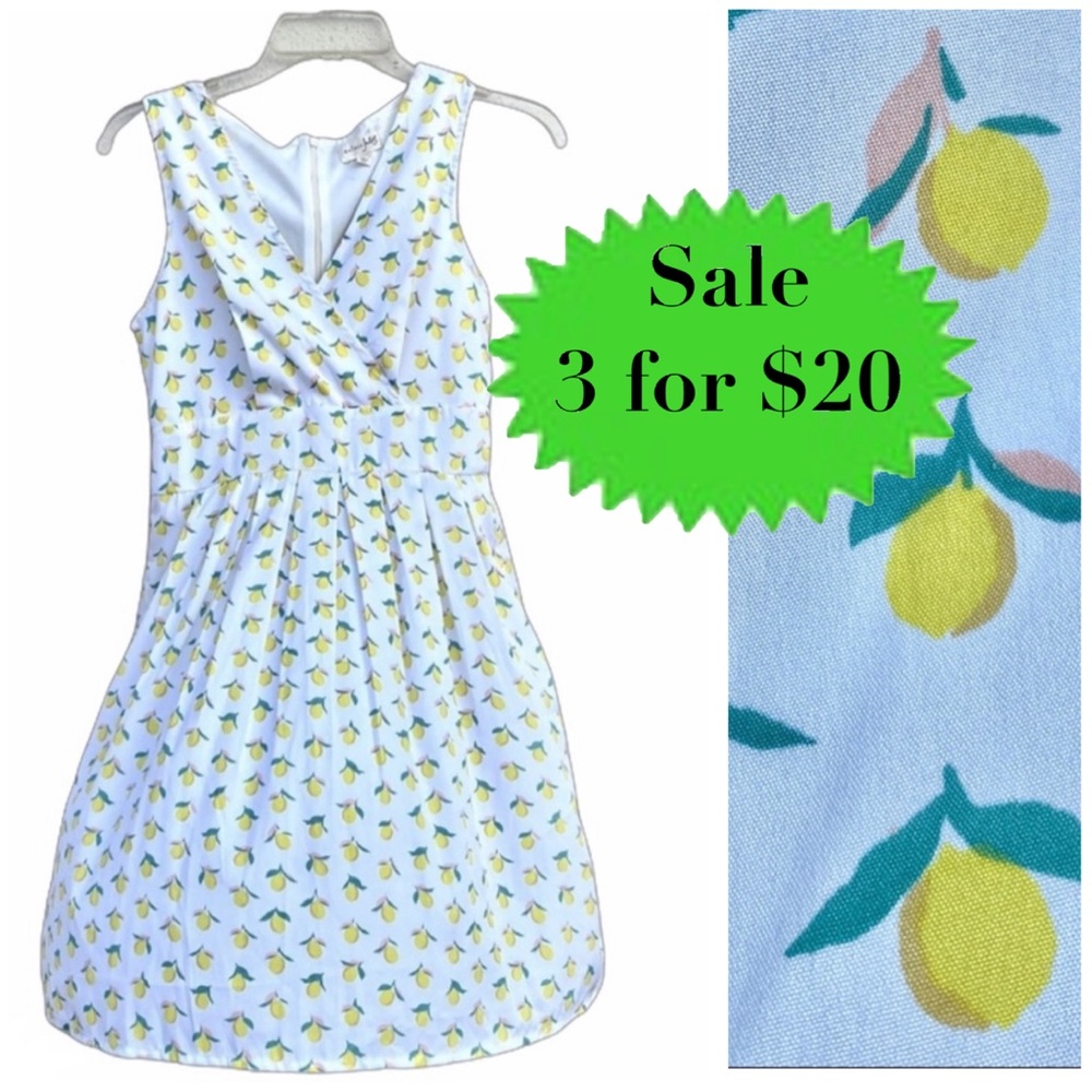 MAISON JULES lemon print DRESS white yellow women’s pinup girly party feminine